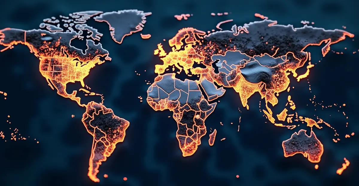 Banner image for a blog about career opportunities in geoinformation, featuring a digital world map and glowing data lines that visualize the applications of geoinformation.