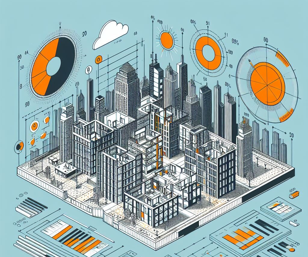 Line drawings of 3D buildings for BIM visualization. Created with DallE.