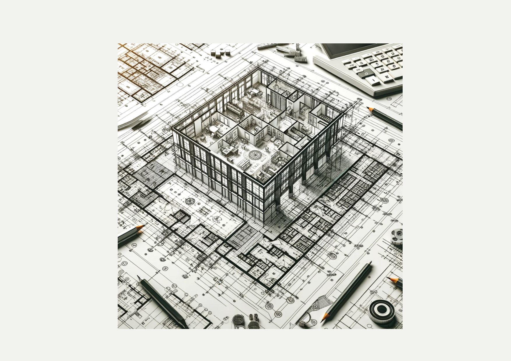 Image of a technical drawing emerging from a piece of paper, in 3D. Created with DallE.