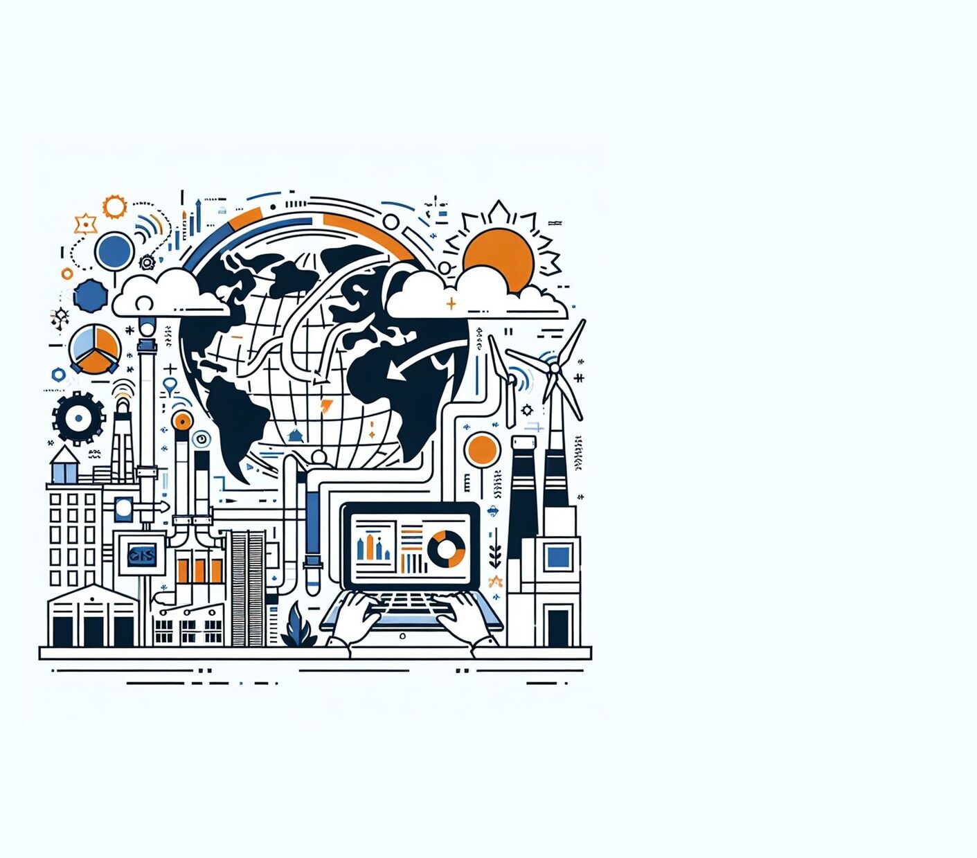 Line drawing depicting the Earth, combined with marketing elements. Created by DallE.