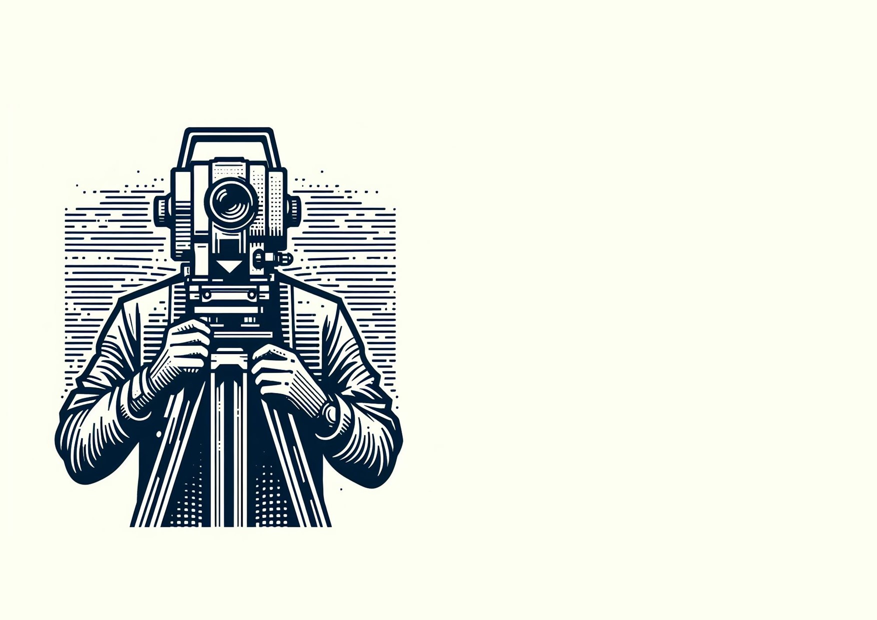 Strichzeichnung einer Person, die mit einem TopCon Vermessungsarbeiten durchführt. Erstellt von DallE.