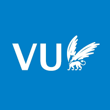 Logo der Freien Universität Amsterdam in Weiß und Blau