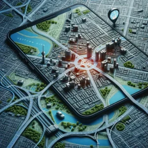 Gedetailleerde kaart van een stad met GPS-navigatieroutes