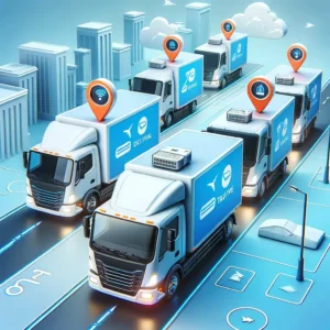 Bezorgtrucks met GPS-apparaten voor real-time tracking